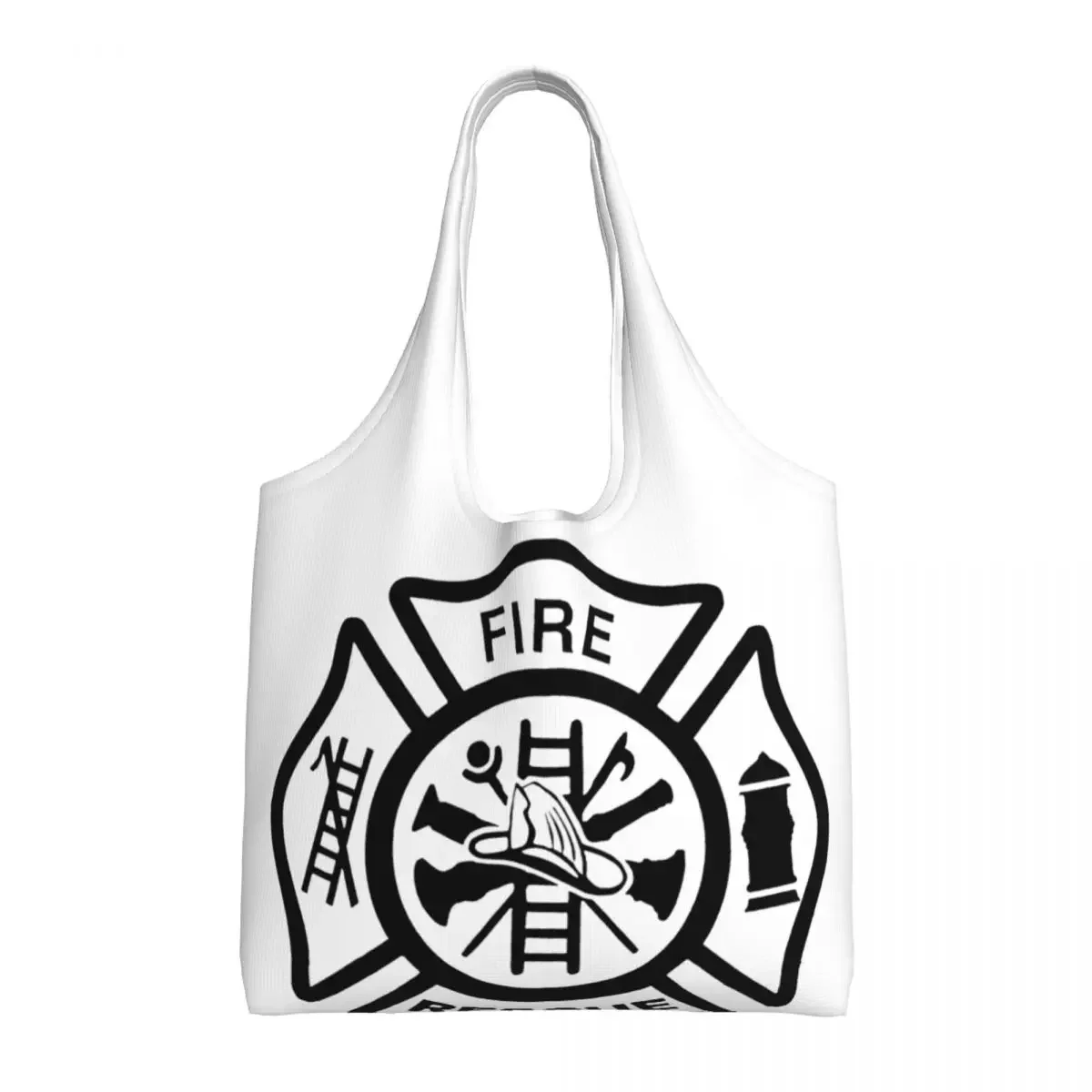 Reusable Fire Rescue Firefighter Shopping Bag Women Canvas Shoulder Tote Bag Washable Fireman Grocery Shopper Bags Handbags