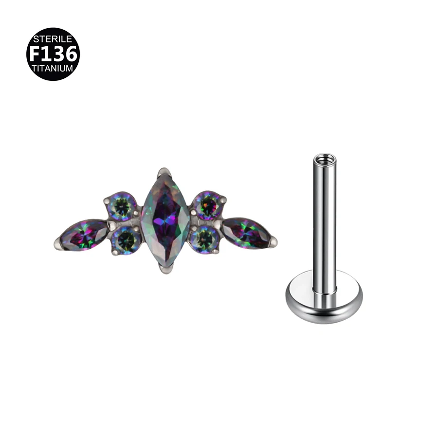 Titanium Curved Bar Earrings with Flower Design