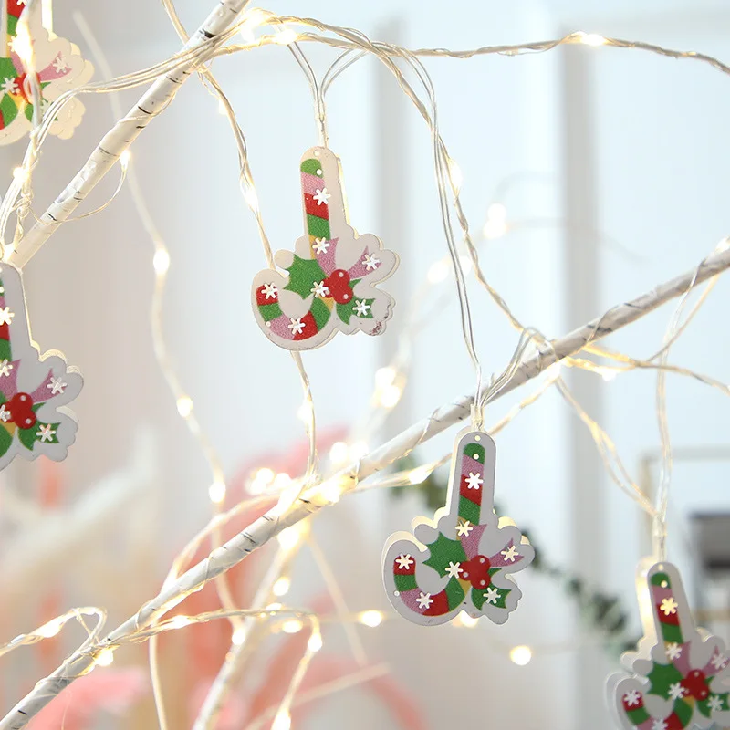 LED iron art cane Christmas tree ornament with string and flashing lights
