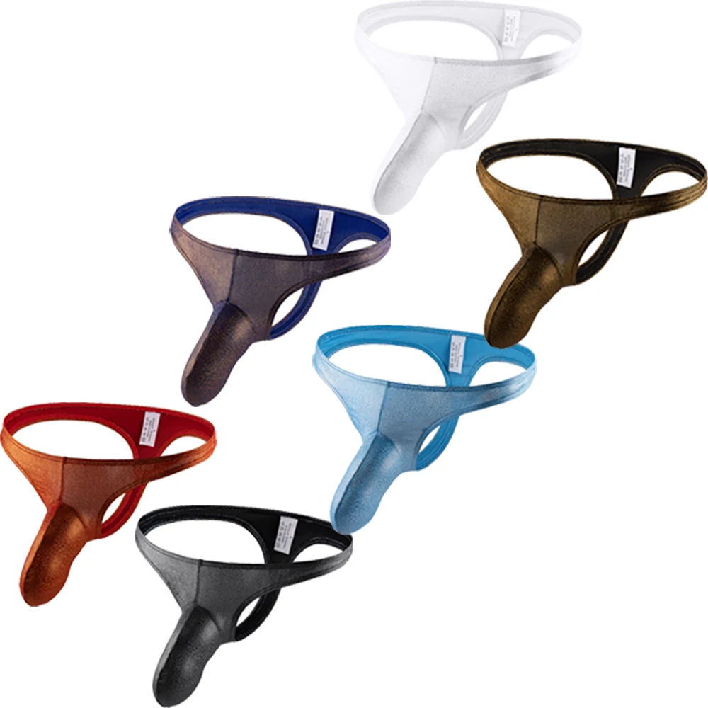 Men Ultra Long Elephant Trunk Penis Bag Sexy Low Waist Thong Underwear Solid Color Shiny Long Inflatable Bag T-back Erotic Thong