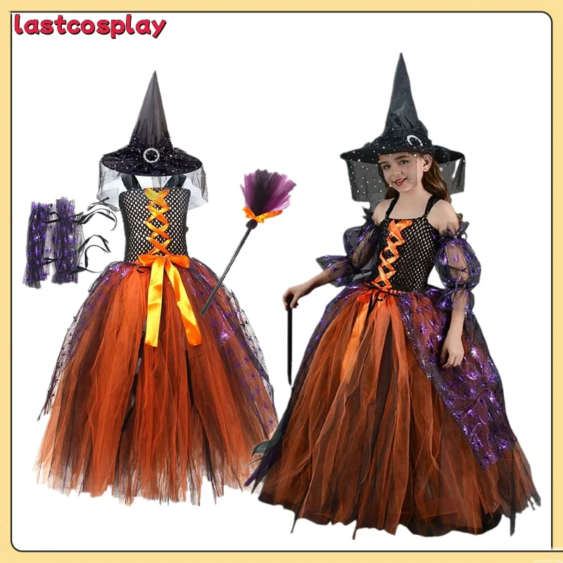 Witch Tutu Dress Christmas Girls  Cosplay Costume Children Cute Headband Outfits Halloween Cartoon Carnival Disguise Kids Part