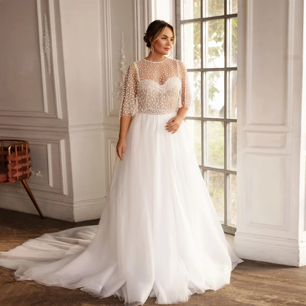 Charming Plus Size Wedding Dresses for Women 2024 Summer Sleeveless Bridal Gowns with Soft Tulle New Sweep Train Vestidos De