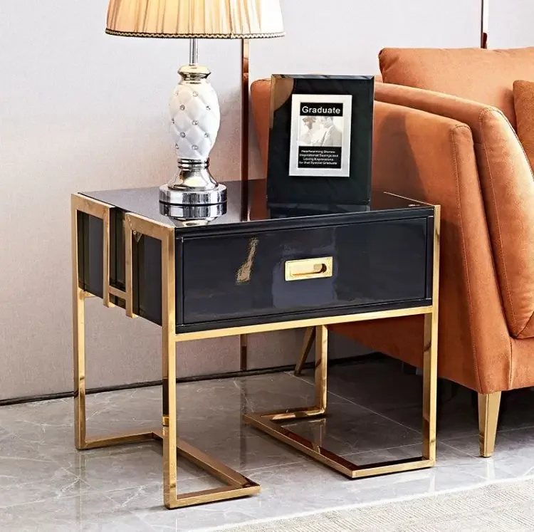 

'New Modern Wood Metal Glass Nightstand Side Table, End Bedroom Bedside Table Night Stand