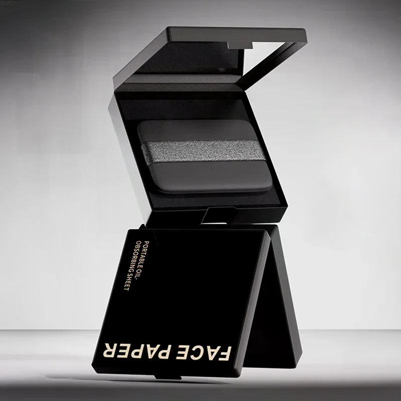 100개 대나무 숯 페이셜 오일 흡수 종이 거울&메이크업 퍼프 포함 휴대용 얼굴 리프레싱 케어 오일 컨트롤 도구 세트