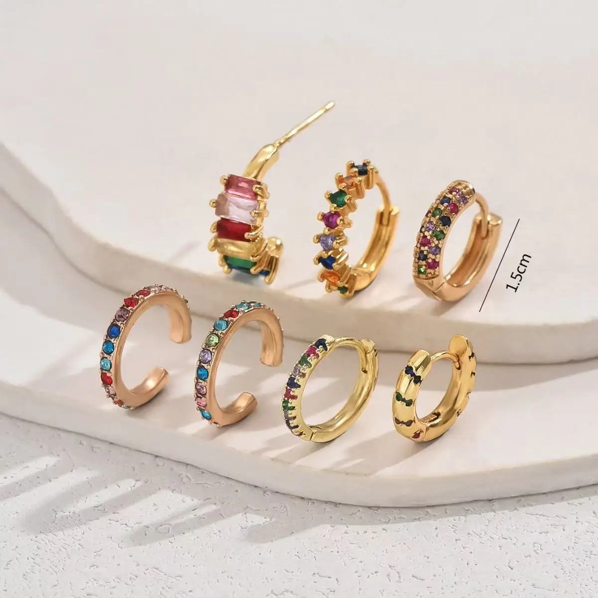 7 teile/satz Mode Mehrfarbige Stud Ohrringe Für Frauen Zirkon Ohr Manschetten Ohne Piercing Ohrringe Schmuck Geschenk – Detail 5