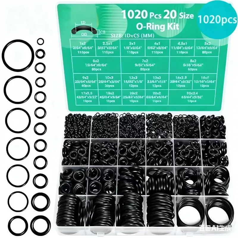 

1020 pieces silicone O-ring wear-resistant oil-resistant gasket fluoroelastomer repair box sealing nitrile kit sealing ring set