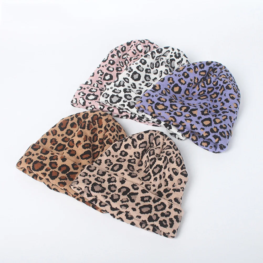 

Purple Leopard Knitted Warm Beanie Hat One Size Fits Most Woman Cozy Fashion Knit Hat for Winter Autumn Outdoor Travel