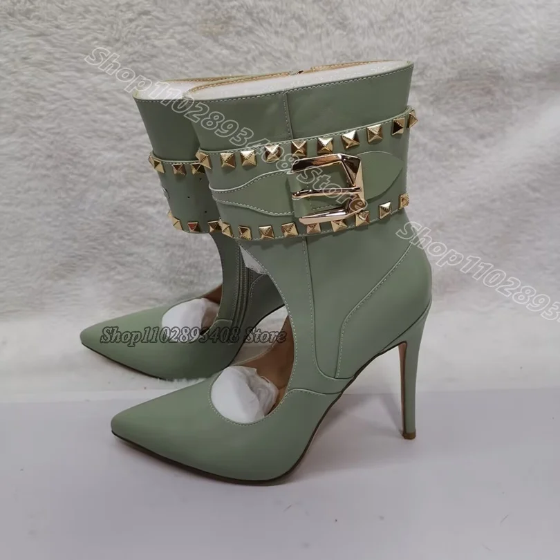 Blue Splicing Rivet Decor Boots Personality New Stylish Side Zipper Design for Women Dress Party Boots 2025 Zapatos Para Mujere