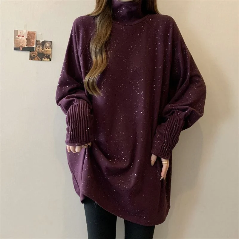Grote Maat Kasjmier Hooggesloten Dieptepunt Shirt Vrouwen Herfst Winter Primer Shirt Nieuwe Losse Lange Mouwen Trui top