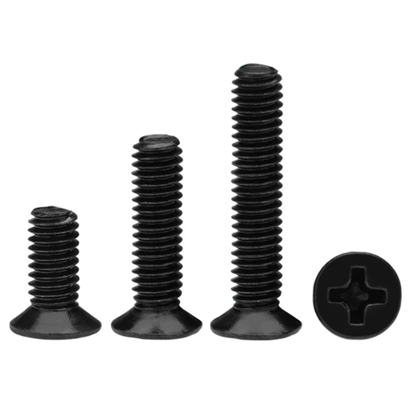 50/100pcs M1 M1.2 M1.4 M1.6 m1.7 M2 M2.5 미니 소형 검정색 강철 크로스 필립스 플랫 헤드 카운터 싱크 헤드 나사