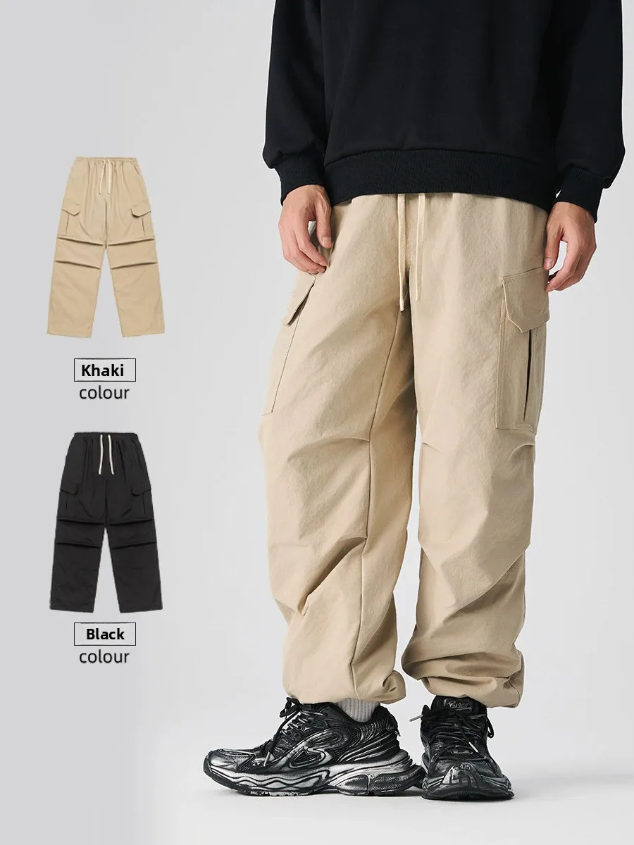 

Мужские утепленные брюки для активного отдыха с большими карманами, свободного кроя, на резинке, теплые, молодежные, модные, длинные штаны