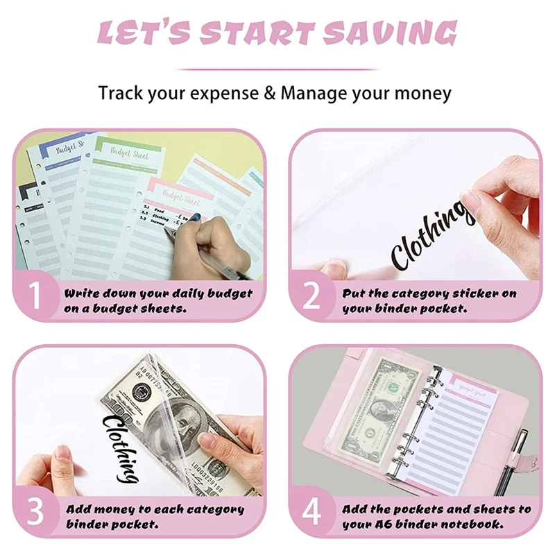 A6 Money Budget Ring Binder Money Saving Wallet Organiser Binder With Pockets Cash Stuffing Budget Wallet Planner Binder