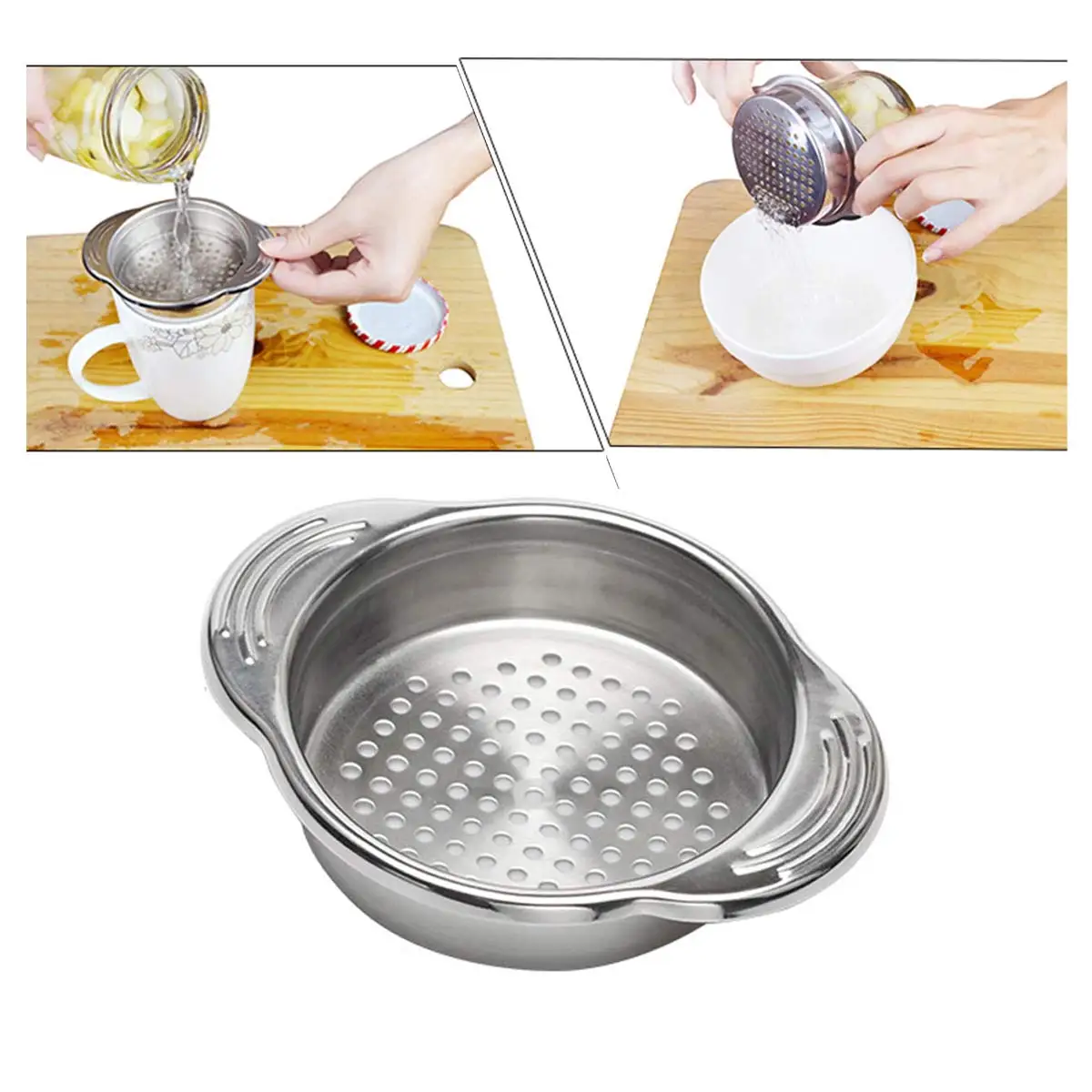 Stainless Steel Can Colander Food Strainer Tuna Sieve Water Draining Strong Rust Resistant Odor Proof Easy Clean Bacteria
