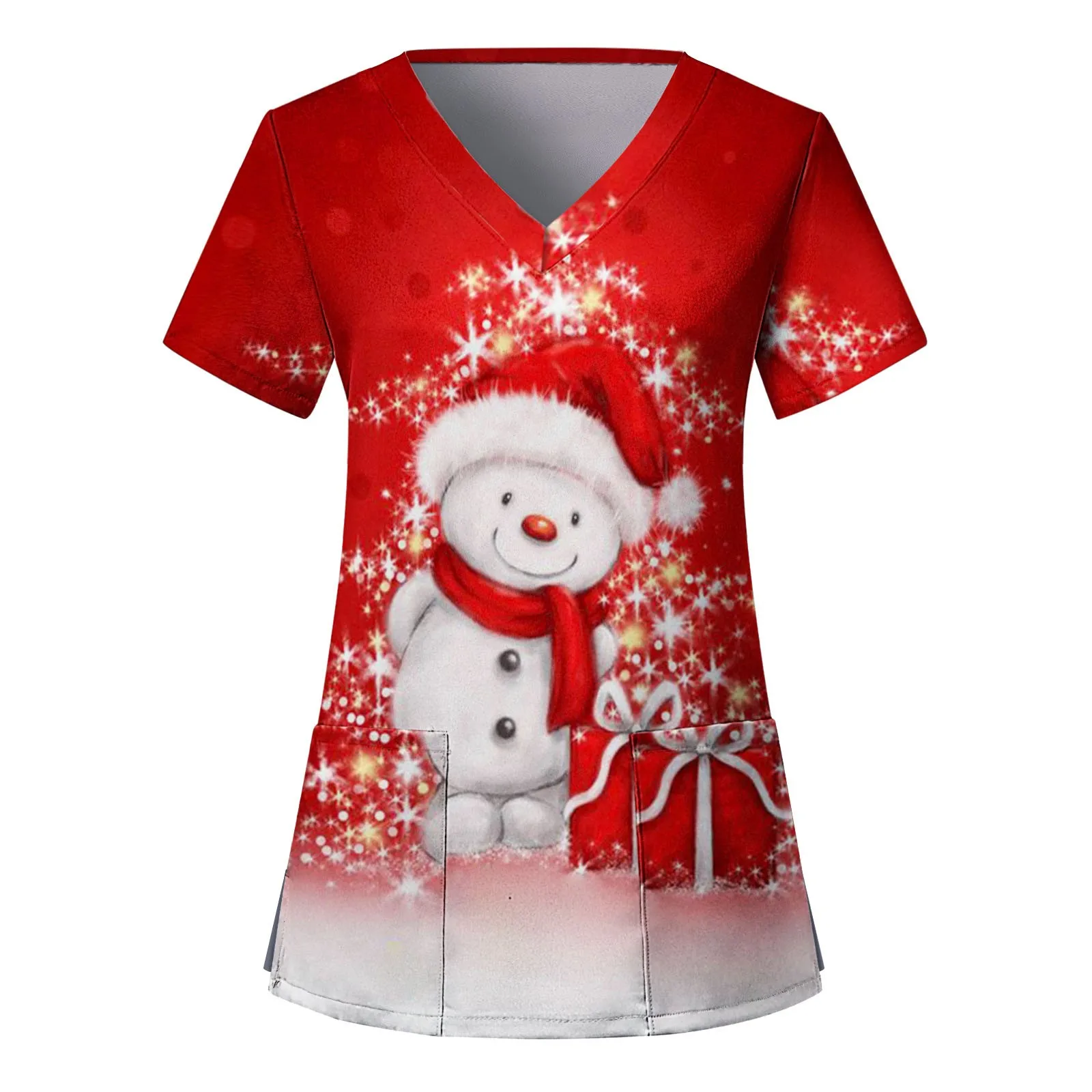 Uniforme d'Infirmière Imprimé de Noël pour Femme, Vêtements de Travail à Manches Courtes, Col en V, Soins Infirmiers Médicaux