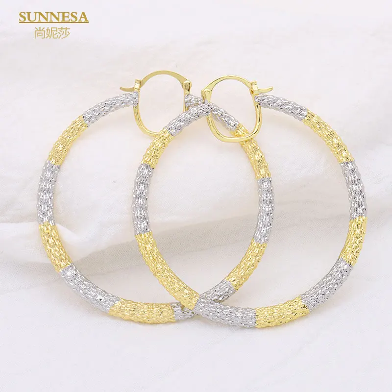 SUNNESA Trendy African Hoop Earrings Silver Gold Color Big Earrings for Women Daily Wear Luxury Brazilian Jewelry Party Gift