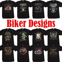 Scull Biker Men Cotton T-Shirt Motorbike Big Size Print Cafe Racer Chopper Classic Big Size Tee New Arrival Motorcycle Top S-4XL