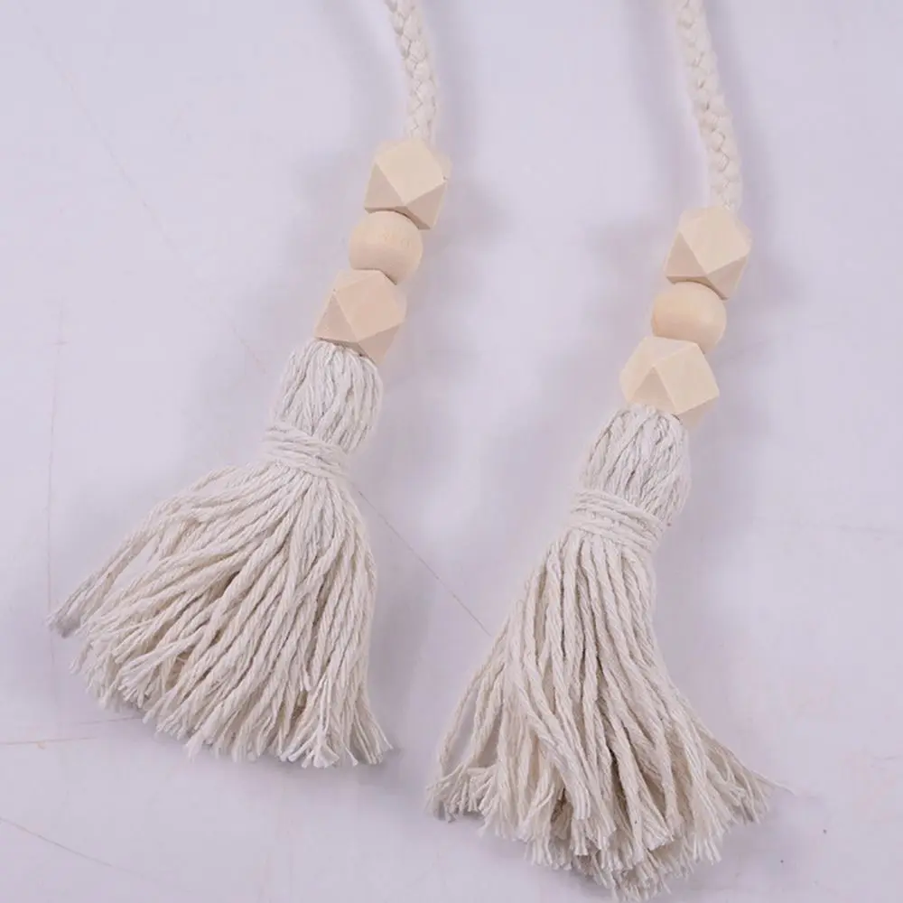 2Pcs with Tassels Curtain Tiebacks Fixed Nordic Curtain Tying Rope Wooden Bead Simple Curtain Hooks Bundle Bags Storage Buckle