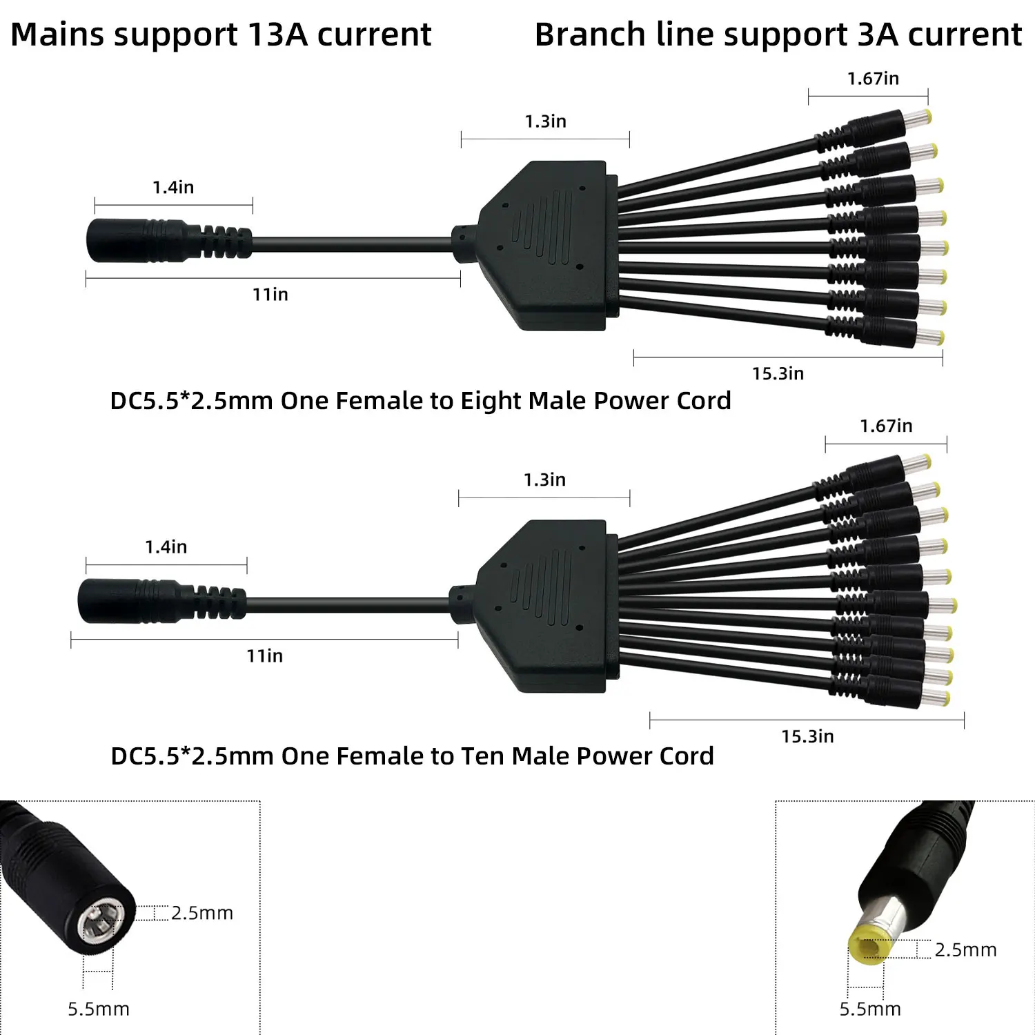 DC5.5×2.5mm Power Splitter Cable 1 Tow 2/3/4/5/8/10 Power Splitter for 19V 24V Surveillance Camera/Router Equipment DC Cable