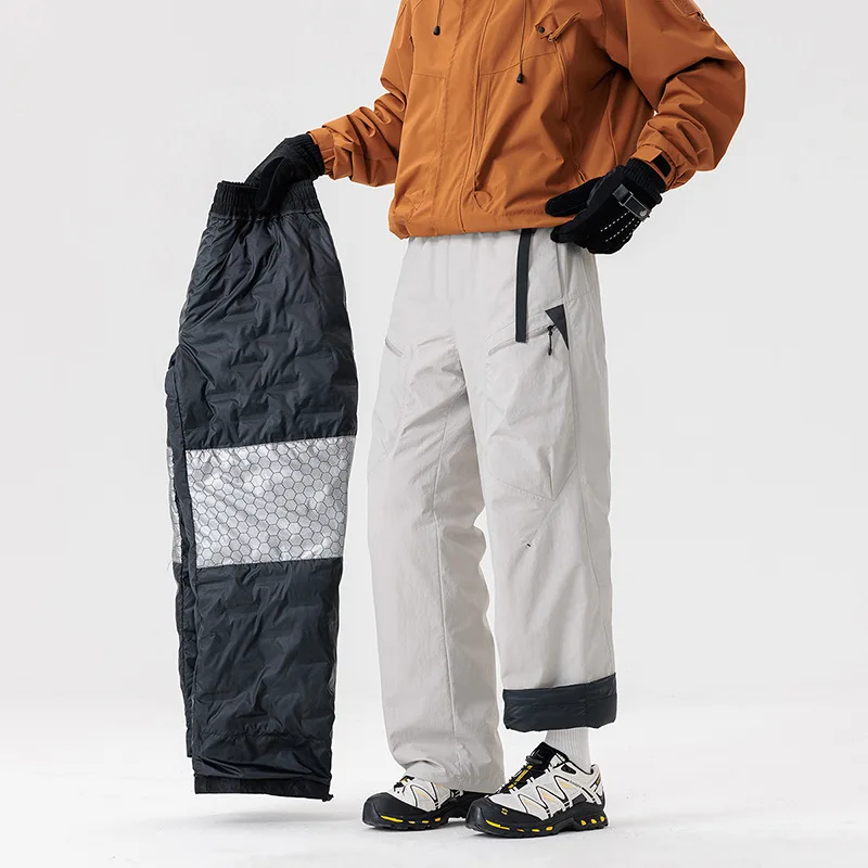 Men's Winter Down Warm Pants​​ Outdoor Waterproof Windproof Straight Ski Trousers​​ 90% White Duck Down Padded Pants