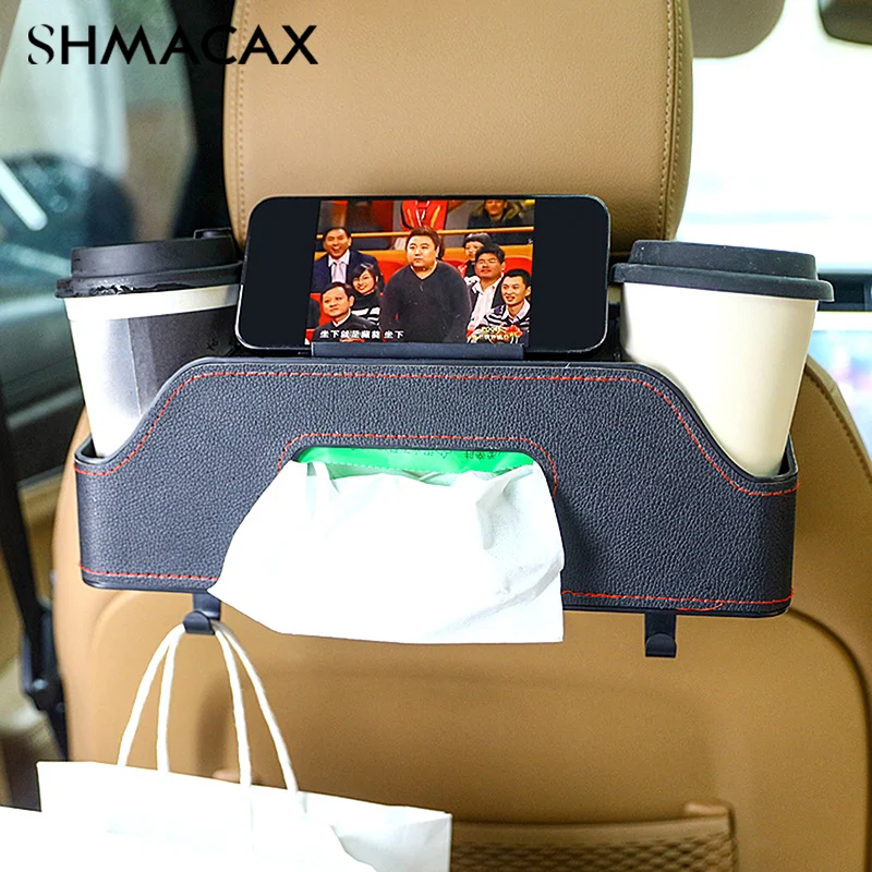 3 In 1 Car Seat Back Cup Holder Storage Box Phone Holder Tissue Box With Straps Auto Backseat Organizer For Auto Interior