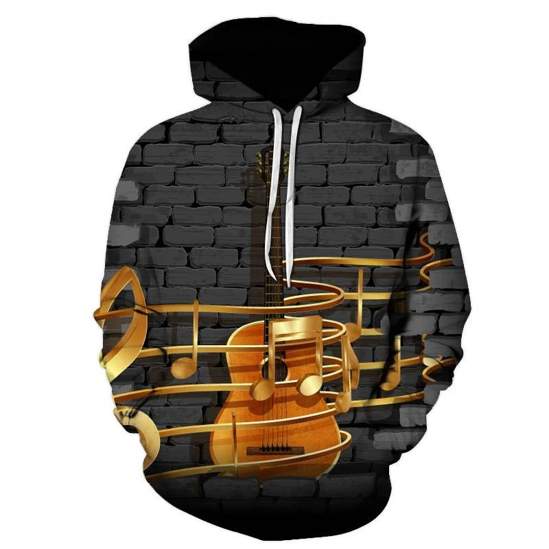 Fashion Men's 3D Print Hoodeds Sweatshirt Creative Musical guitar Pattern Hoodie Fall Spring Casual Hooded Pullover Sportswear