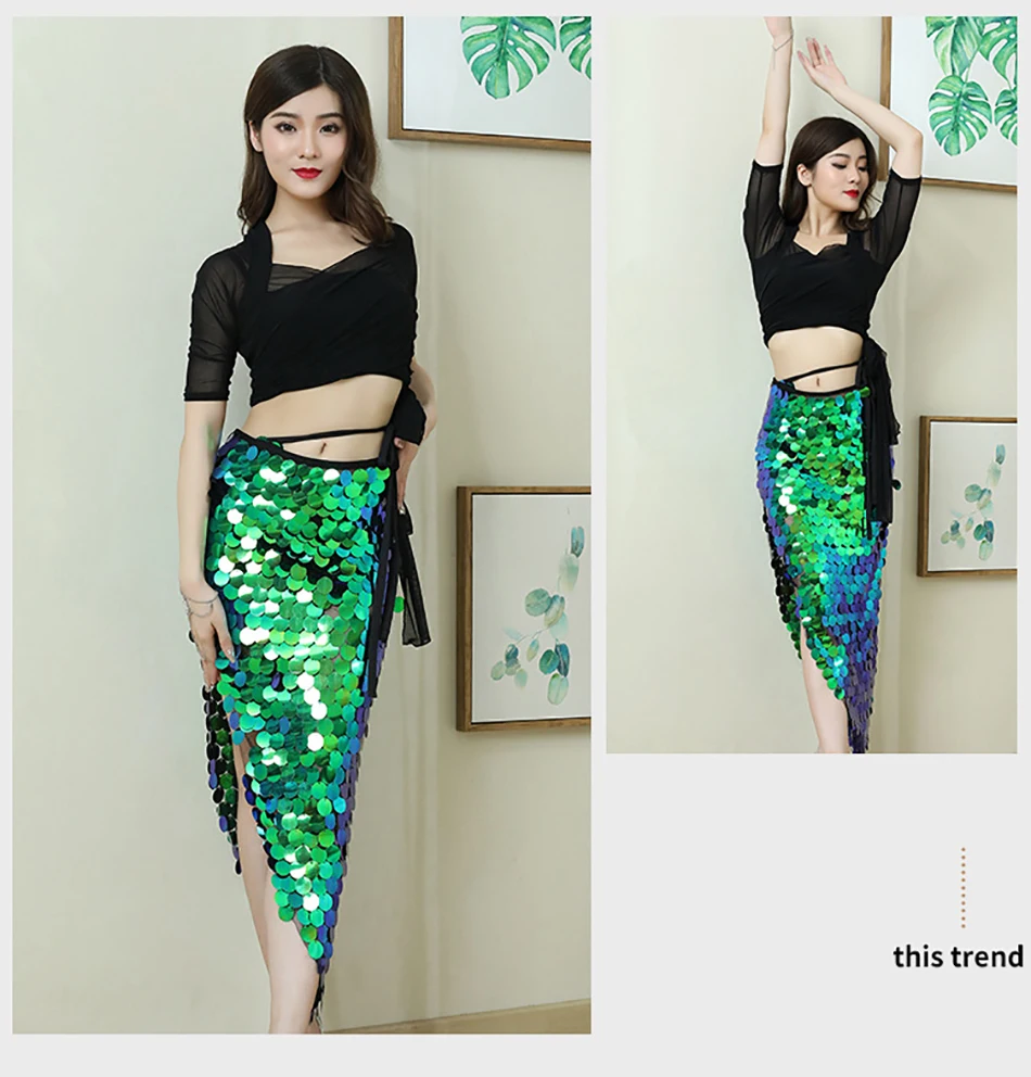 Zeemeermin heupsjaal set voor buikdans sexy pailletten kralen geborduurde lange rok accessoires buikdans kostuum