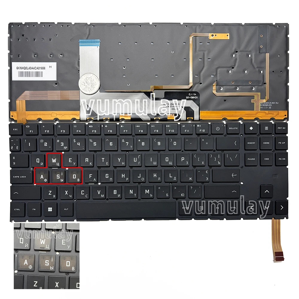 Tastiera Retroilluminata Rgb Ucraina/Russa Per Hp Omen 16-U 16-U1007Na/1000Nl,16-Wf 16-WF0097NR 16-XD 16-XD0060ND/0010CA 16-WD 16-XF 16T-WF 16Z-XD 16Z-XF 16T-WD