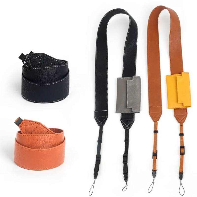 462B Synthetic Leather Adjustable Camera Shoulder Neck Straps with Card Holder Comfortable for DSLR SLR Cameras