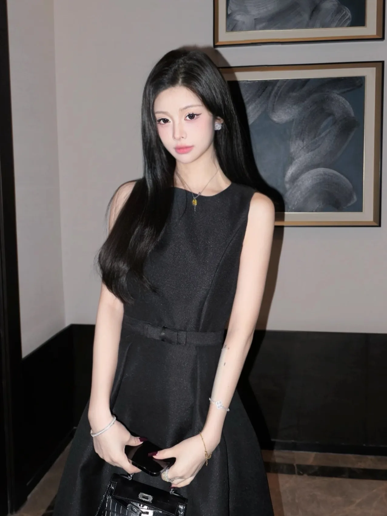 

Youenbb Muse Godd Waist-Cinching Retro Hepburn Vest Dr Design Mid-Length One-Piece Dr Polyester Spring 2025