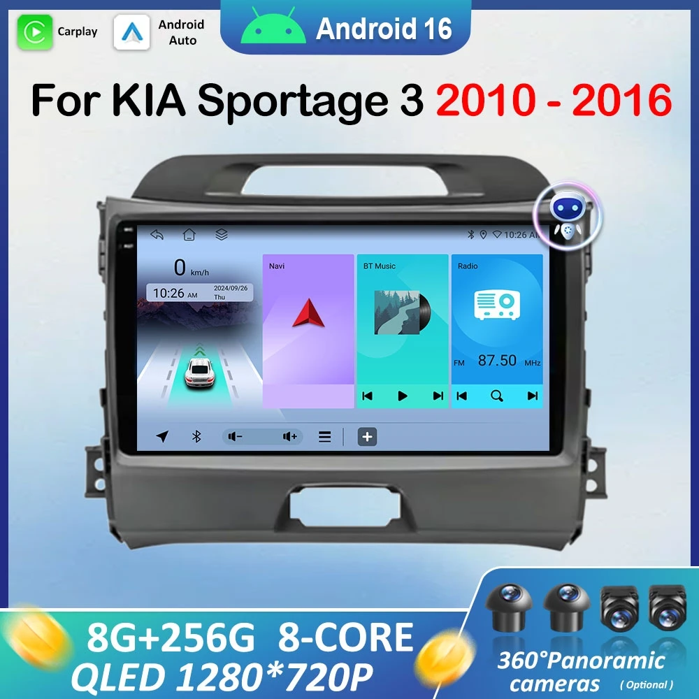 

Android 16 GPS Navigation for KIA Sportage 3 2010 2011 2012 - 2016 Car Radio Player Audio DSP Stereo HD Screen WiFi Bluetooth