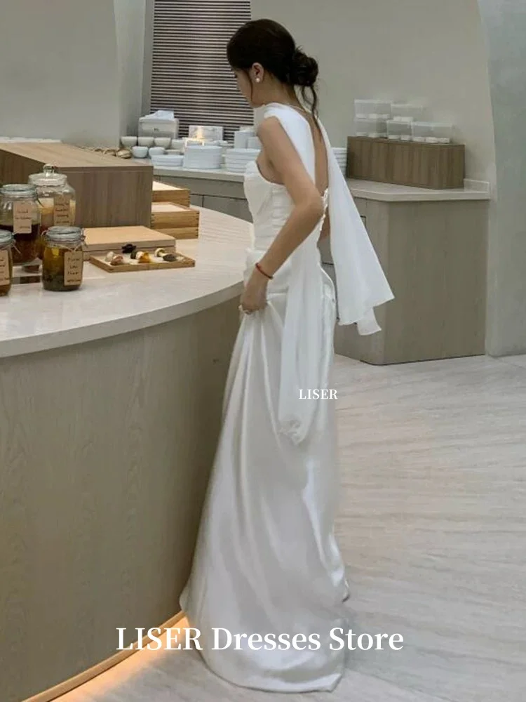 Liser بدون حمالات على شكل حرف a فساتين زفاف كورية بسيطة بسيطة من الحرير والساتان فساتين زفاف أنيقة للتصوير الفوتوغرافي تخصيص الكورسيهات