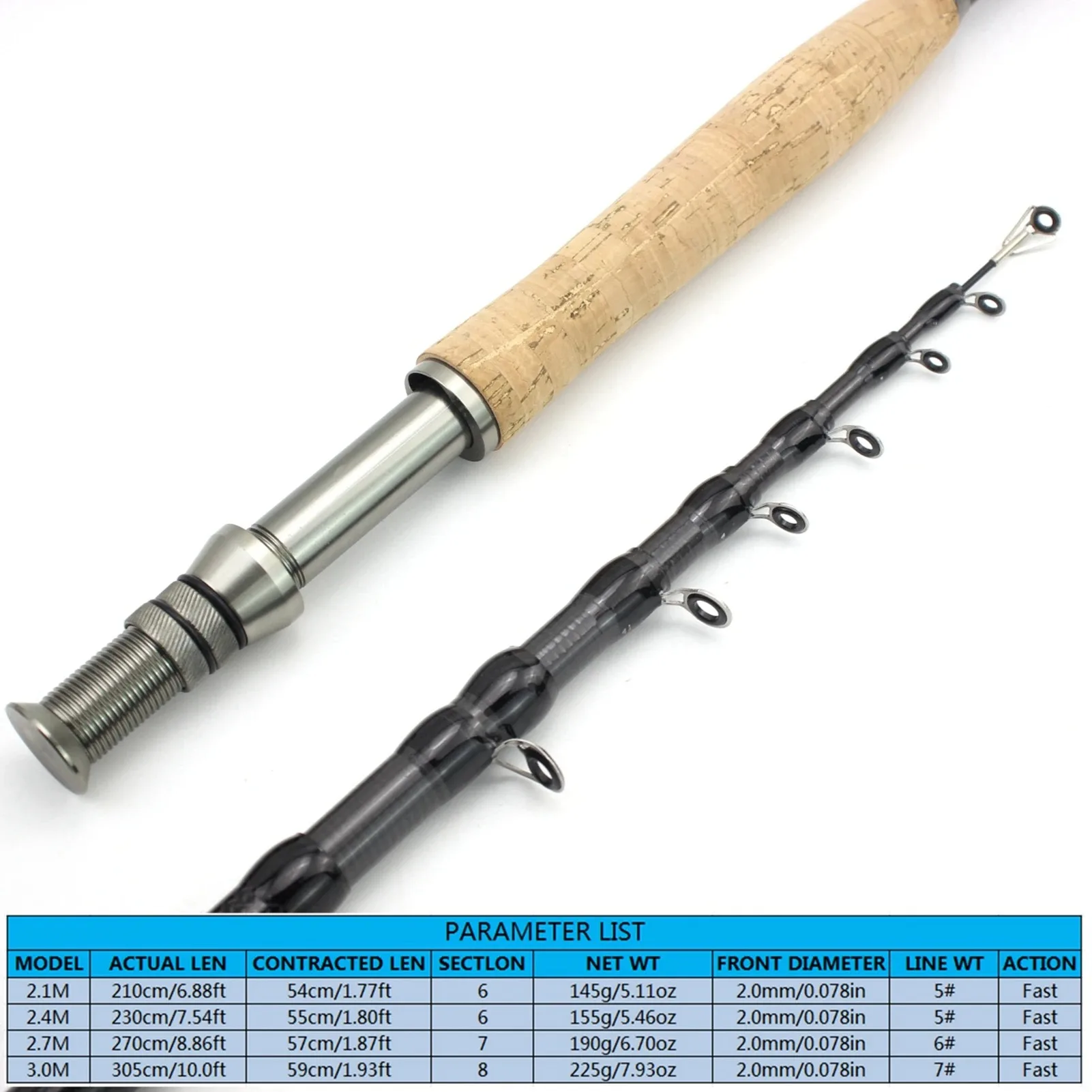 2.1M-3.0M Metal Wheel Base Telescopic Fly Fishing Rod Portable Carbon Fast Action Trout Fly FISH Pole Goods for Fishing Tackle