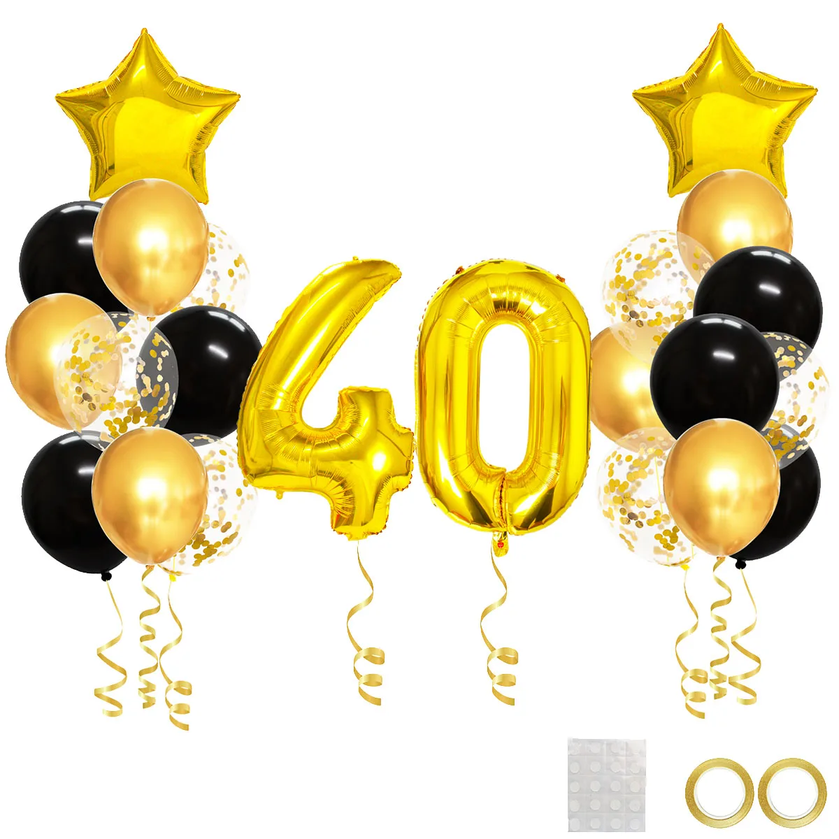 25pcs Gold Black Mixed Balloons 40th Birthday Party Decorations, 40 Years Old Man Woman Birthday Decor Anniversary