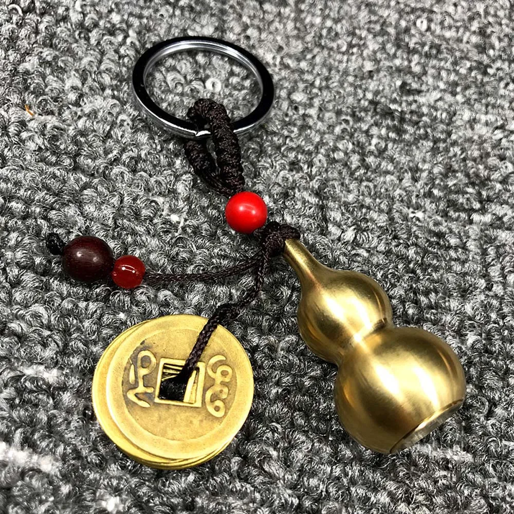 Handmade Blessing Paper Interior Accessories Lucky Rope Brass Calabash Brass Money Car Key Chain Keyfob Bag Keychain Key Rings