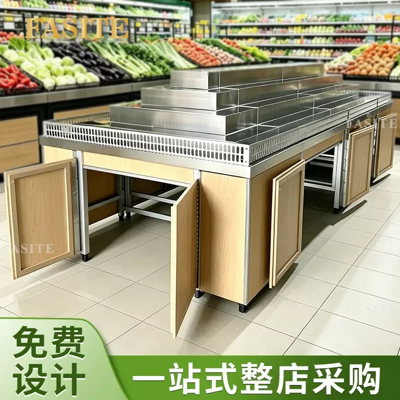 For Supermarket Fruit and Vegetable Display Rack Stainless Steel Fresh Produce Shelf Ladder Style Stackable Storage Stand