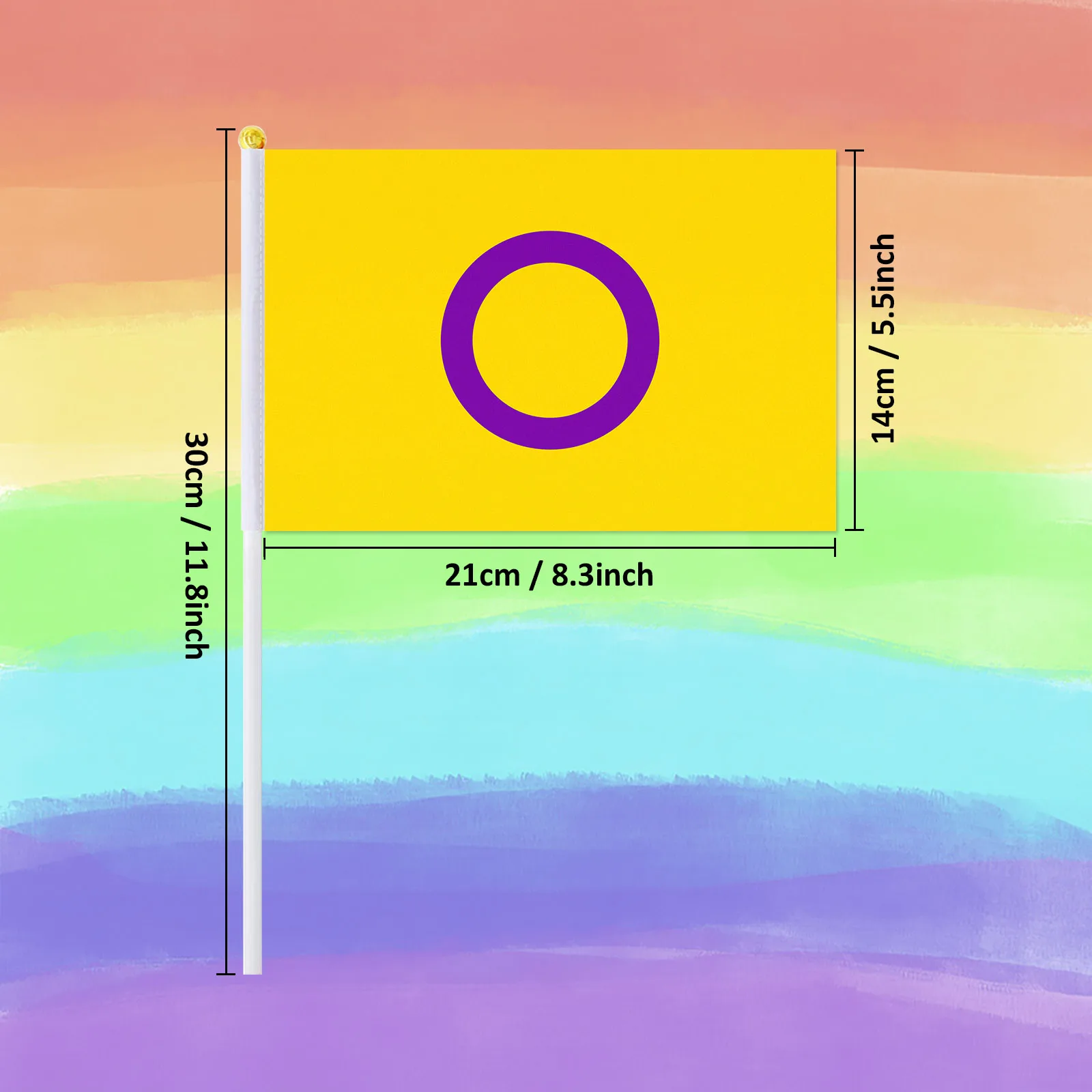 PTEROSAUR 14x21cm Intersex Pride Hand Flag, LGBTQIA Intersex Rainbow Hand Held Waving Small Flag LGBTQ Party Decor, 50/100pcs