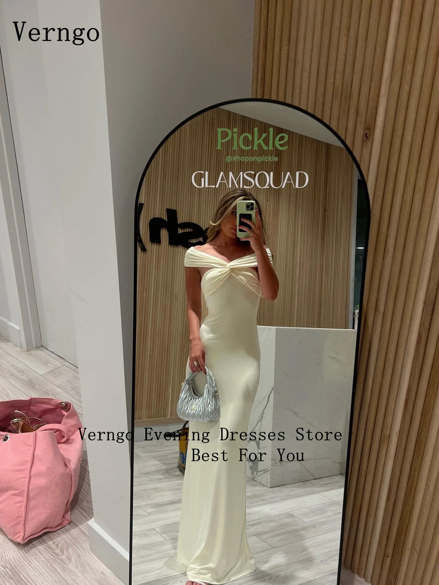 Verngo Blush Yellow Evening Dress Off The Shoulder Mermaid Formal Occasion Dresses Women Simple Prom Gowns Customized