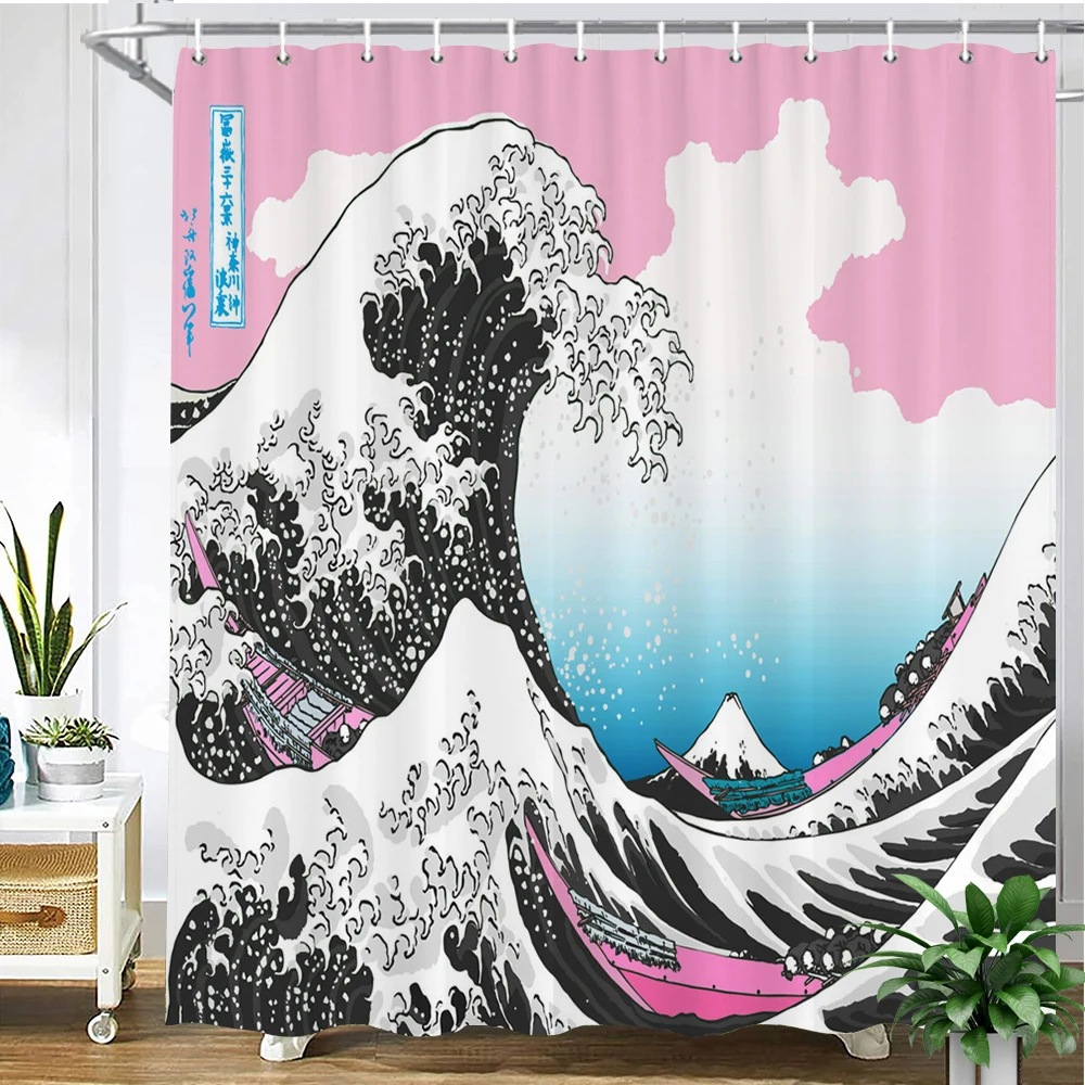 

Japanese wave style Shower Curtain 3D Printed Bathroom Curtains Bathtub Screen Polyester Fabric Home Decor Curtain
