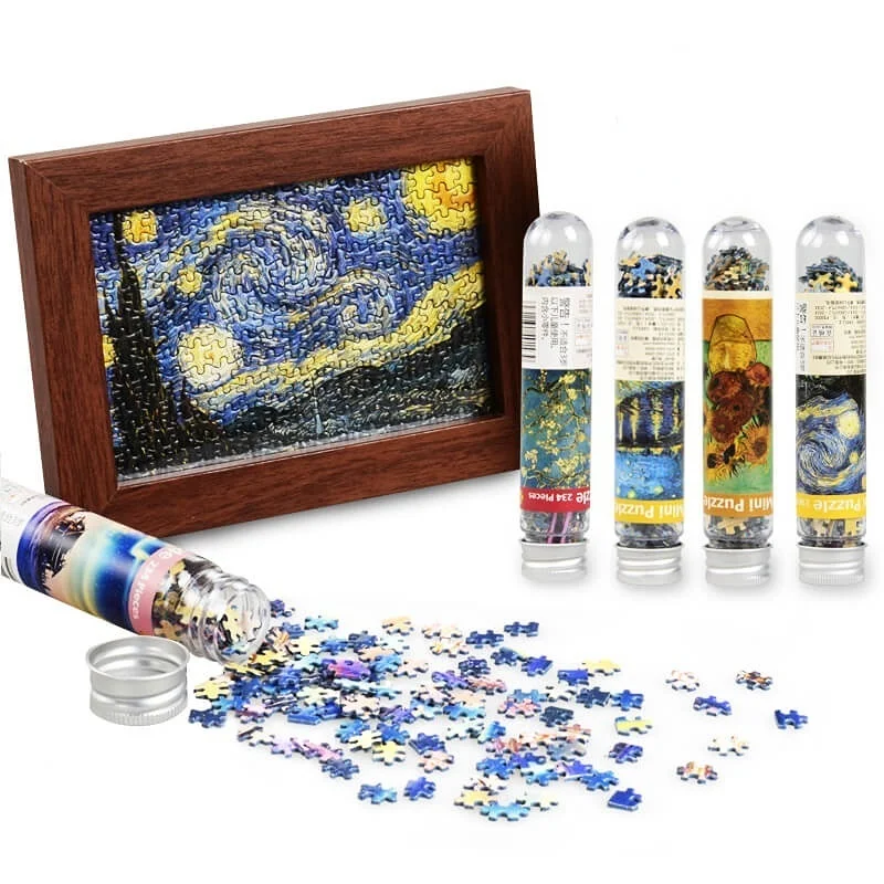 Mini Tube Pocket Puzzle Van Gogh Famous Painting Starry Sky Landscape Creative Decompression Toy Photo Frame Gift for Adult/kids