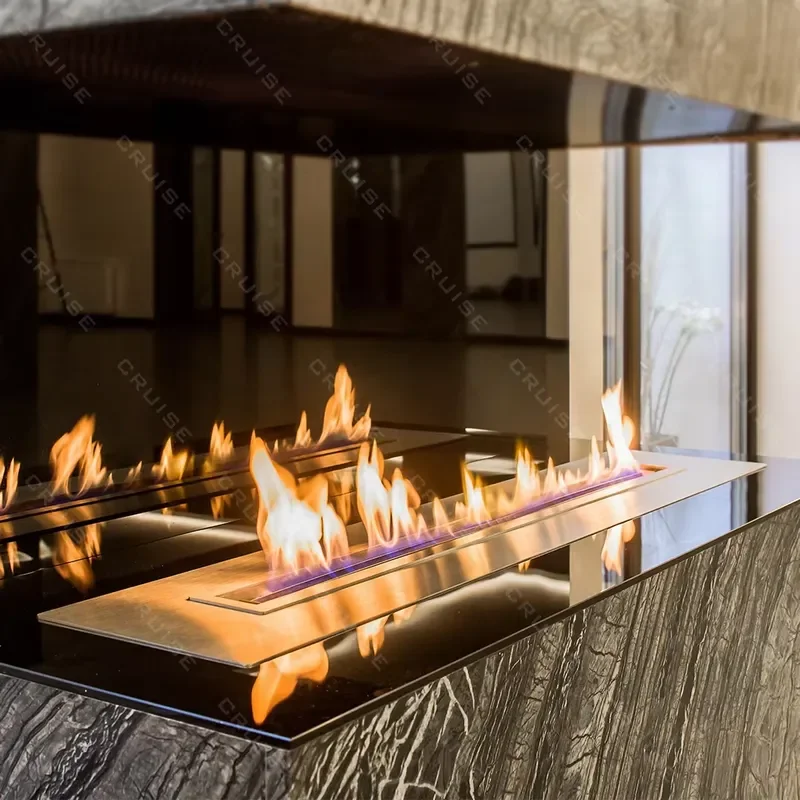 1400mm Manual Bioethanol Fireplace Insert Metal Non Smoking Embedded Design Custom Size Eco Friendly Alcohol Fire Pit for