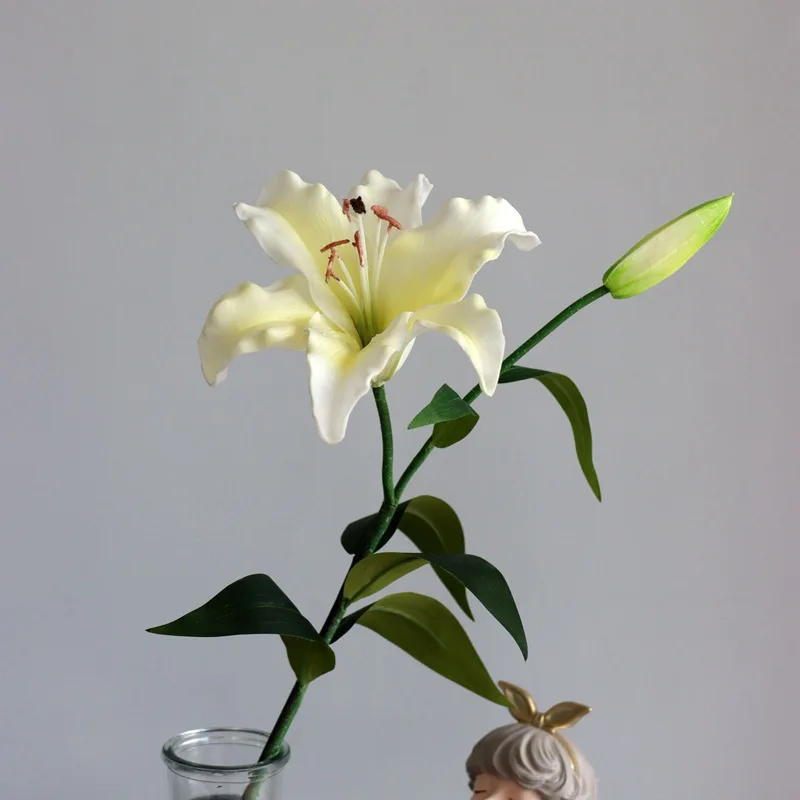 4Pcs Dia 18cm PU Lily 2Head Fake Flowers Real Touch Lily for Home Living Room Decoration Floral Wedding Event Flower Arrangement