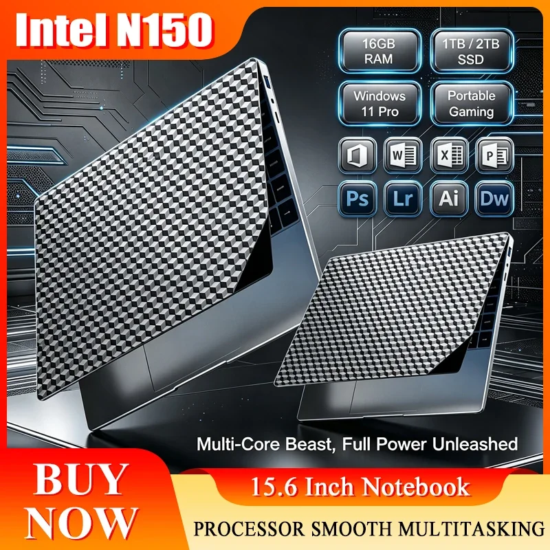 New 15.6'' Laptop Intel Core N150 32GB 2TB Gaming PC Ultra Slim Office Study Computer PC Windows 11 Pro 1920*1080 HD
