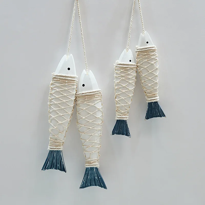 Mediterranean Style Retro Fish Pendant Hanging Wall Decor Ocean Wind Crafts Vintage Living Room Ocean Beach Theme Decor