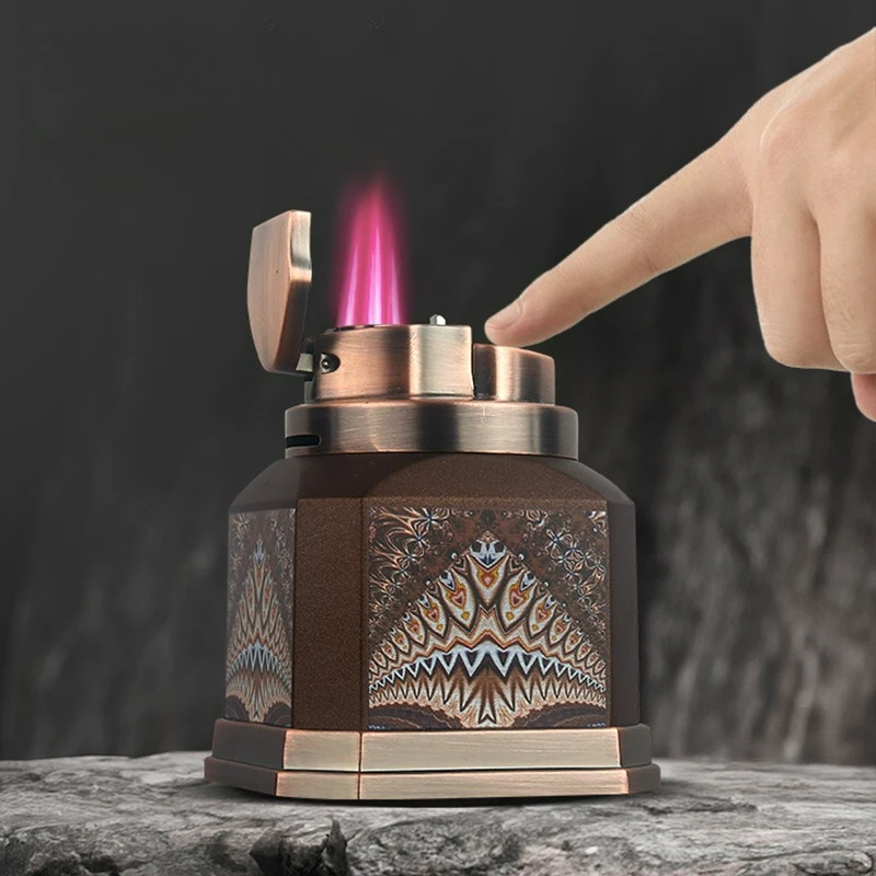 HONEST Desktop 4-Straight Jet Red Flame Butane Gas Torch Lighter One Click Ignition High End Business Cigar Lighters Smoking