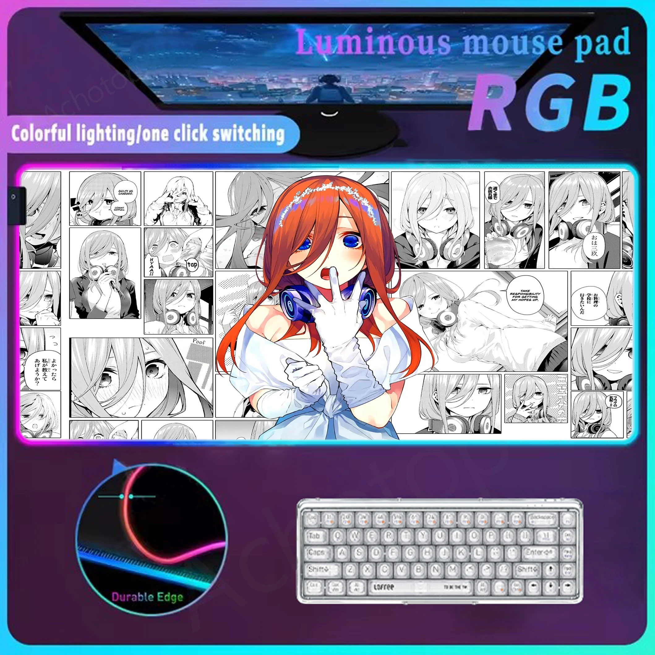 

Anime Girl Rgb Mousepad Gaming Mouse Pad Desk Mat Led Gamer Mausepads Mouse Mat Non-Slip Rubber Glow Keyboard Pads 900x400mm XXL