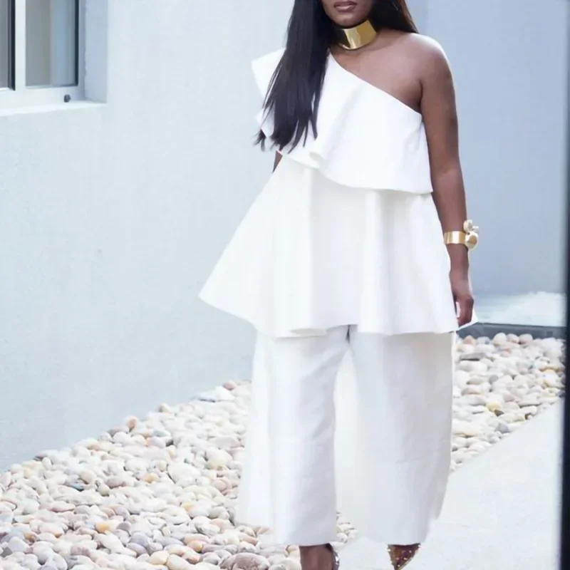 

Customized Two Piece Set Women Tracksuit Summer Clothes African Dresses for Women 2024 Casual Party Loose Tops Wide Leg Pants Su