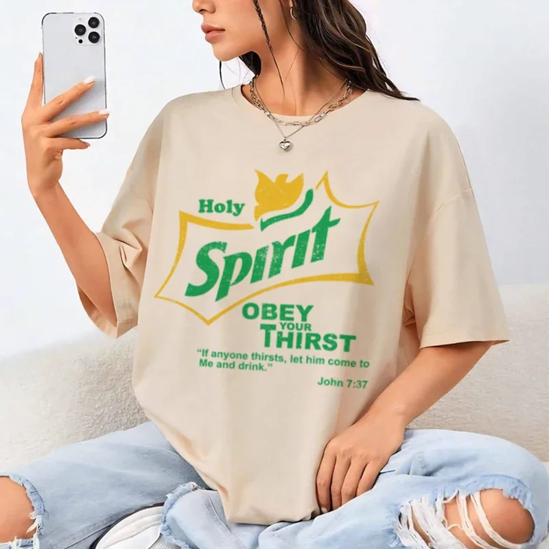 Retro Holy Spirit Bible Verse Graphic Tees Funny Jesus Faith Tshirt Short Sleeve Cotton Women T Shirt Unisex Christian Apparel