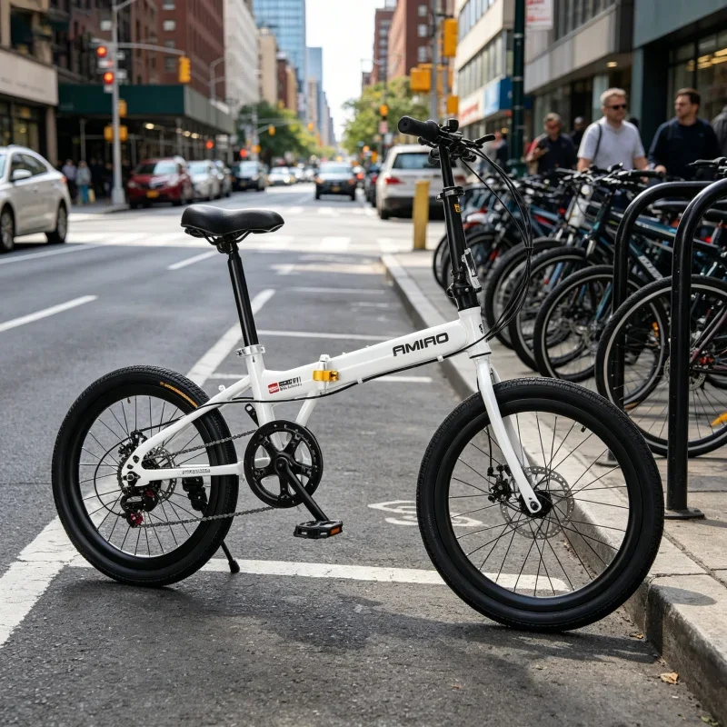 White Spoke 20 Inch Ultra-Light Folding Bike Portable Student Bicycle with Disc Brake Variable Speed for Commuter Indoor Outdoo