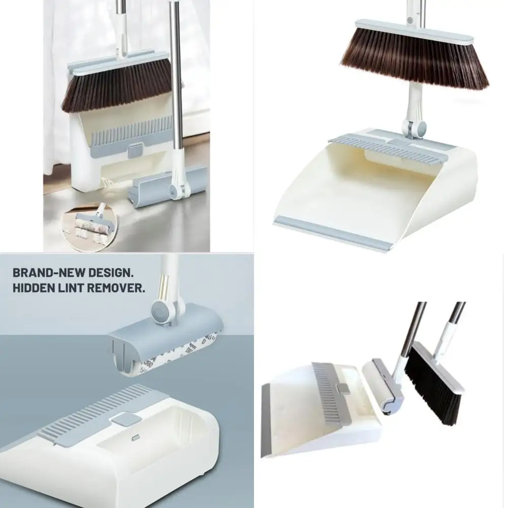 

Набор метлы, совок 3-в-1 и валиков для ворса — метла с регулируемым углом, самоочищающимся совок и выдвижной ручкой.