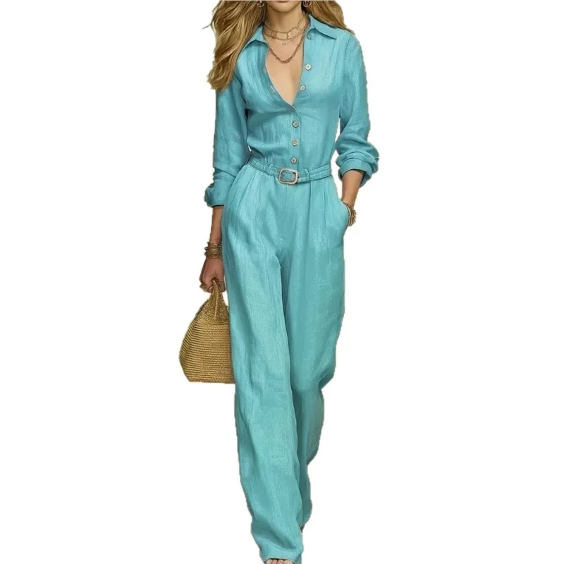 2026 New Autumn Women's Jumpsuit Solid Color With Pocket Buttons Fashionable And Comfortable Commuting Versatile Unique Jumpsuit view 5